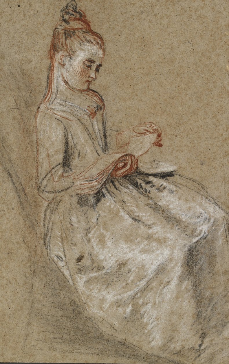 Fille assise avec un livre de musique sur ses genoux - Jean Antoine Watteau
