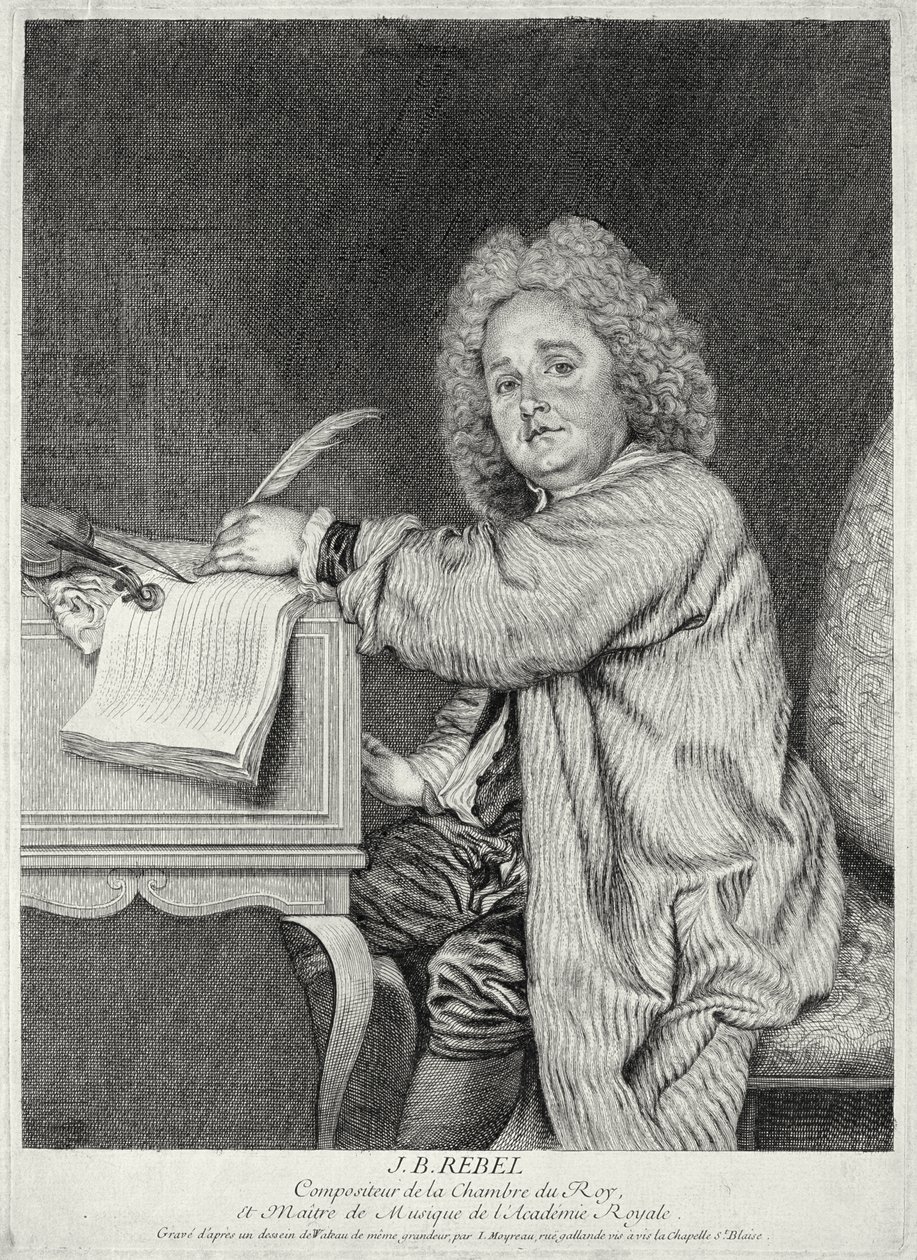 Portrait de Jean-Ferry Rebel (1666-1747) gravé par Moyreau - Jean Antoine Watteau