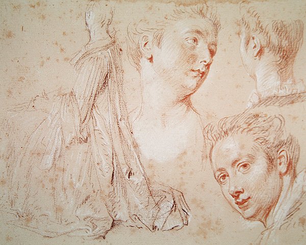 Trois têtes et une femme assise, c.1716 - Jean-Antoine Watteau
