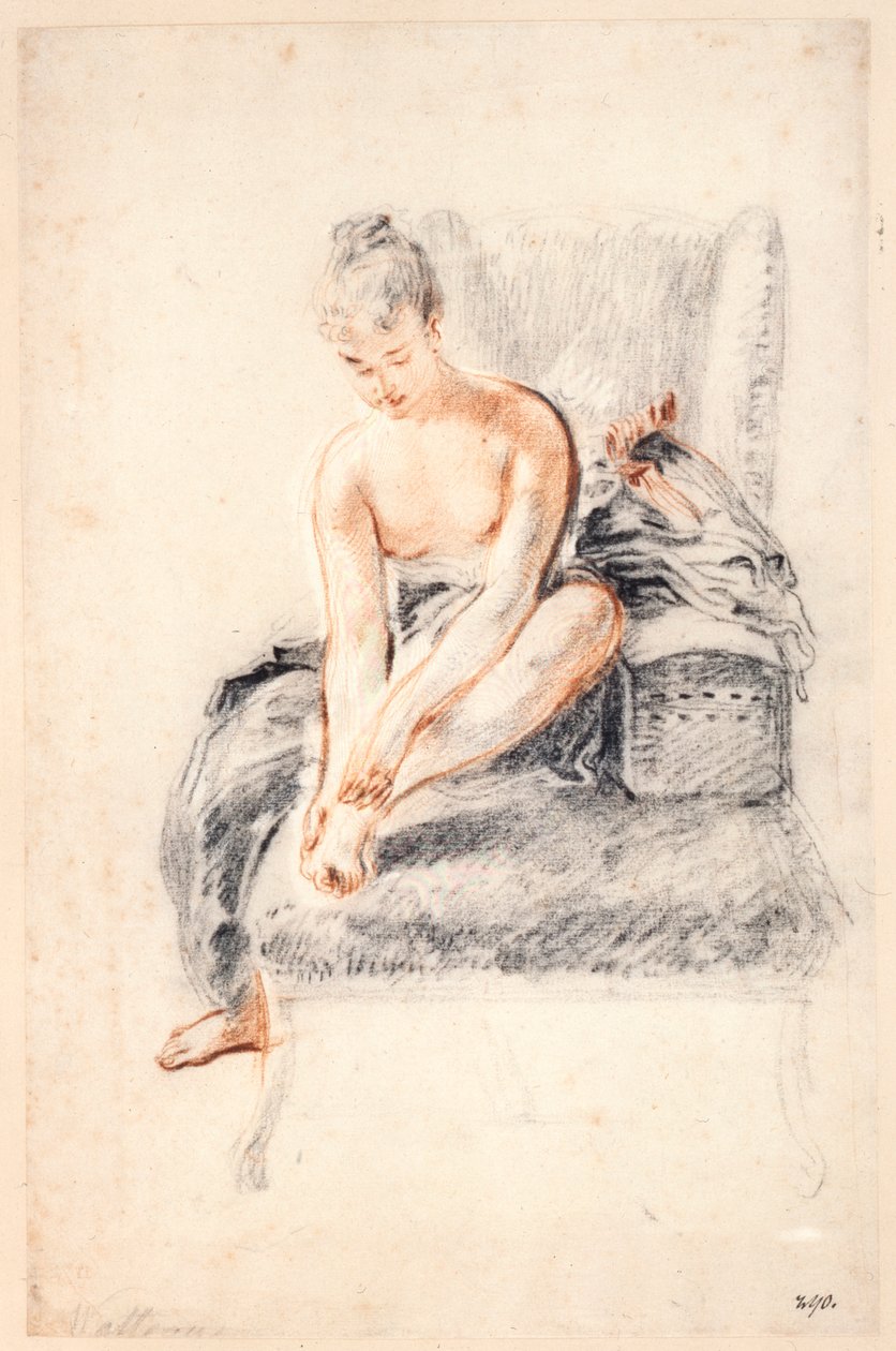 Jeune femme, nue, tenant un pied dans ses mains, 1716-18 - Jean Antoine Watteau