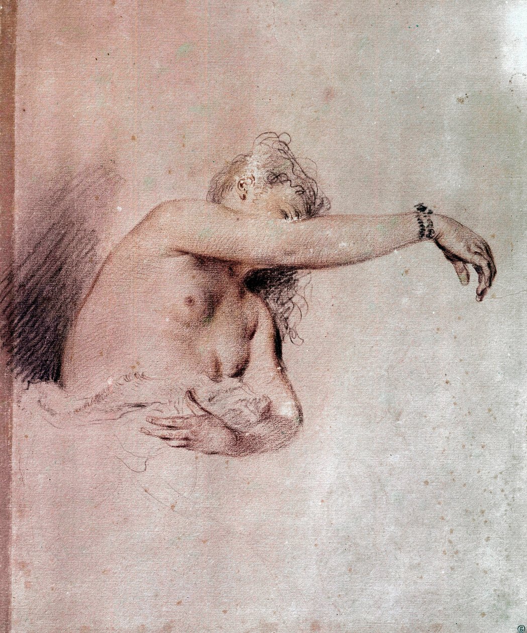 Femme nue, bras levé Dessin à la sanguine par Jean Antoine Watteau (1684-1721) 18ème siècle Paris, Musée du Louvre - Jean Antoine Watteau