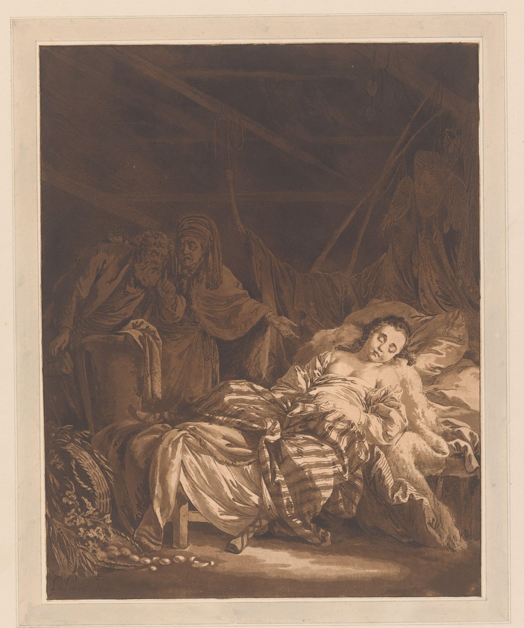 Parents trouvant leur fille endormie dans une cabane de pêcheurs - Jean Baptist Leprince