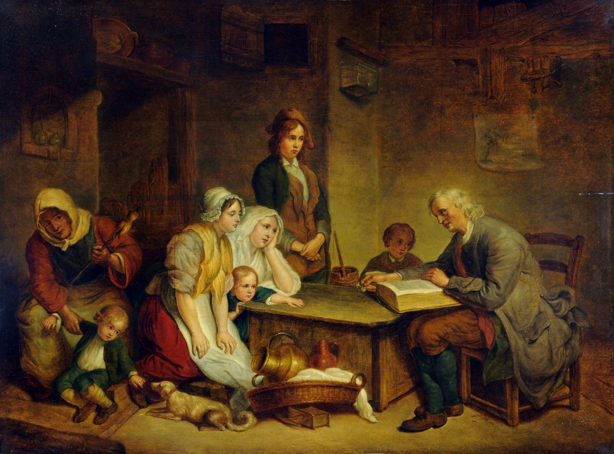 Un père lisant une Bible à sa famille - Jean Baptiste (after) Greuze