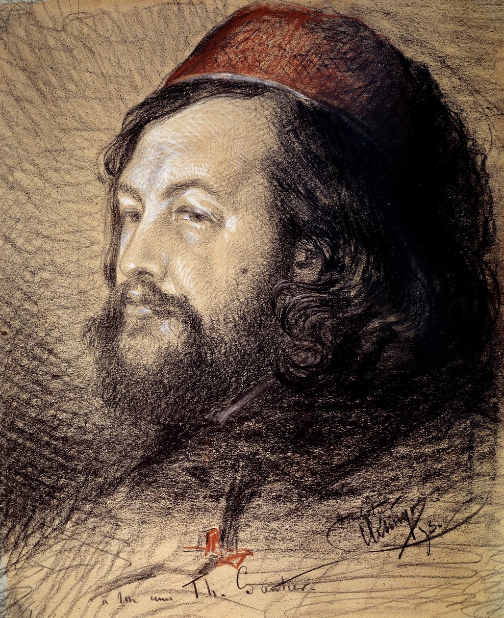 Portrait de Théophile Gautier (1811-1872) Dessin au fusain et pastel par Auguste Clésinger (1851) - Jean Baptiste Auguste Clesinger