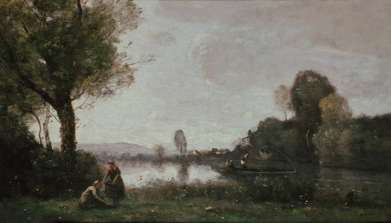 French : River landscape (The Seine near Chatou) Seine Landscape near Chatou - Jean Baptiste Camille Corot