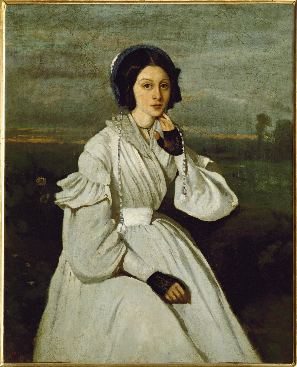 Fille en robe blanche dans un paysage ... - Jean Baptiste Camille Corot