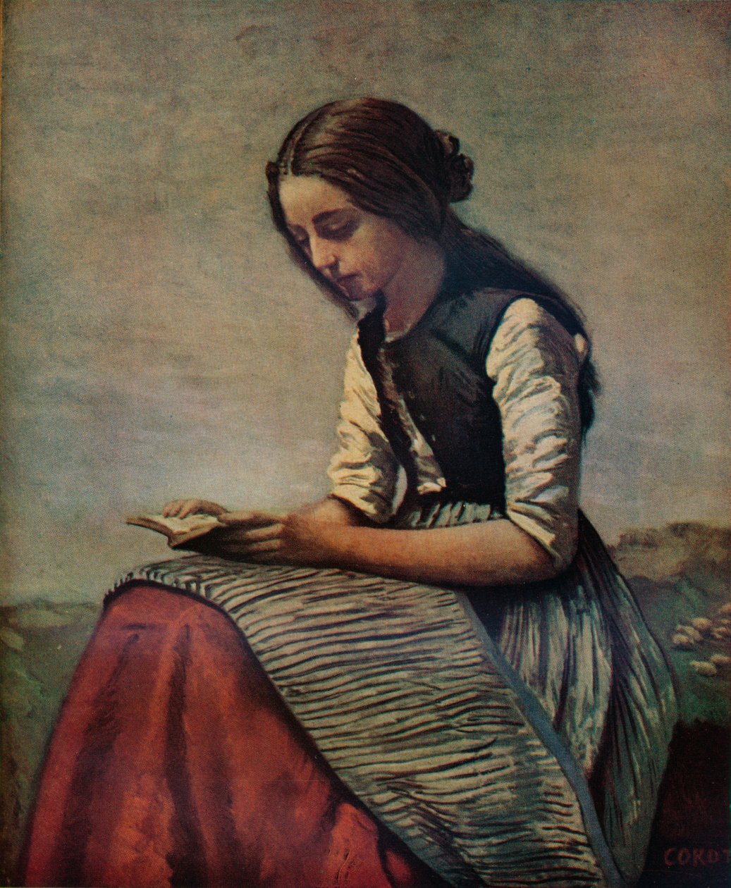 La petite liseuse ou jeune bergère assise et lisant, vers 1855 - Jean Baptiste Camille Corot