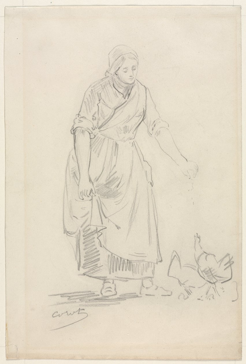 Paysanne nourrissant des poules - Jean Baptiste Camille Corot