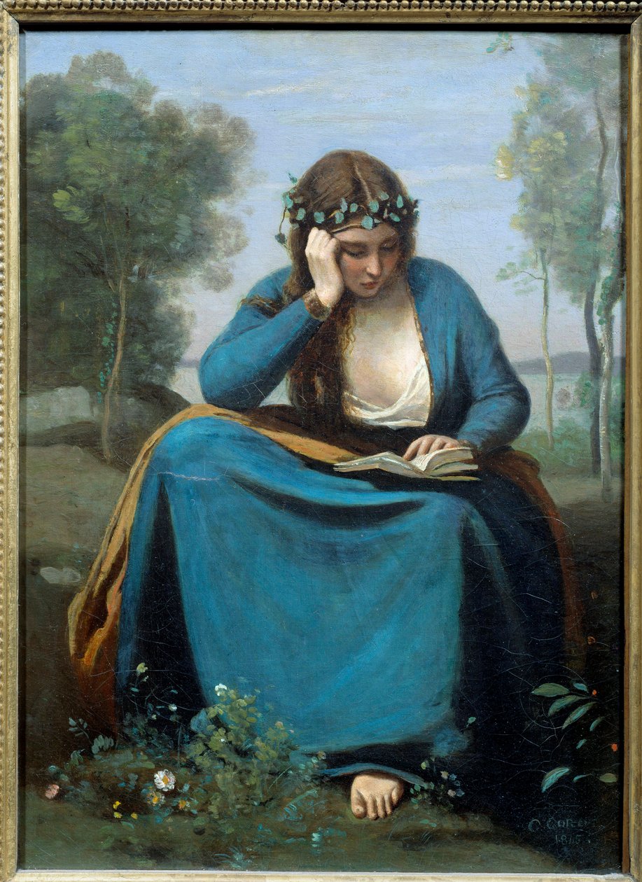 Lectrice couronnée de fleurs ou la Muse de Virgile - Jean Baptiste Camille Corot