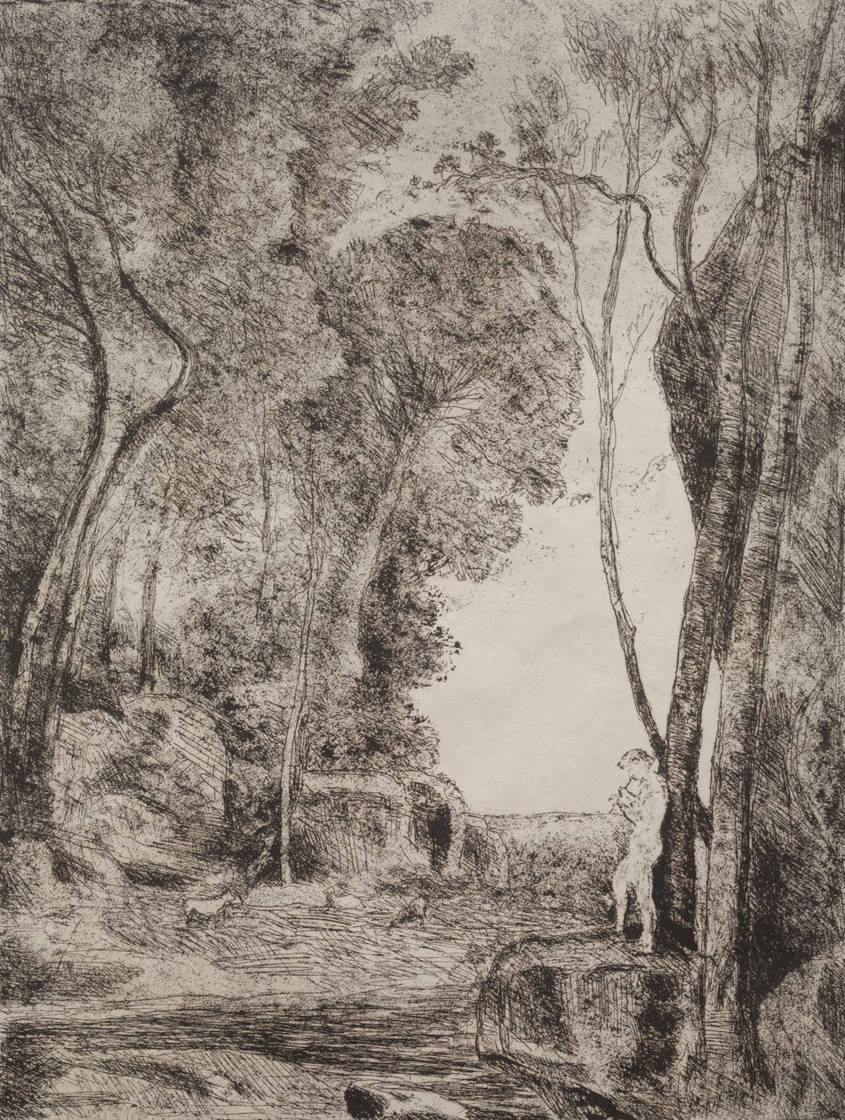 Le Petit Berger, impression originale 1855, imprimée en 1921 - Jean Baptiste Camille Corot