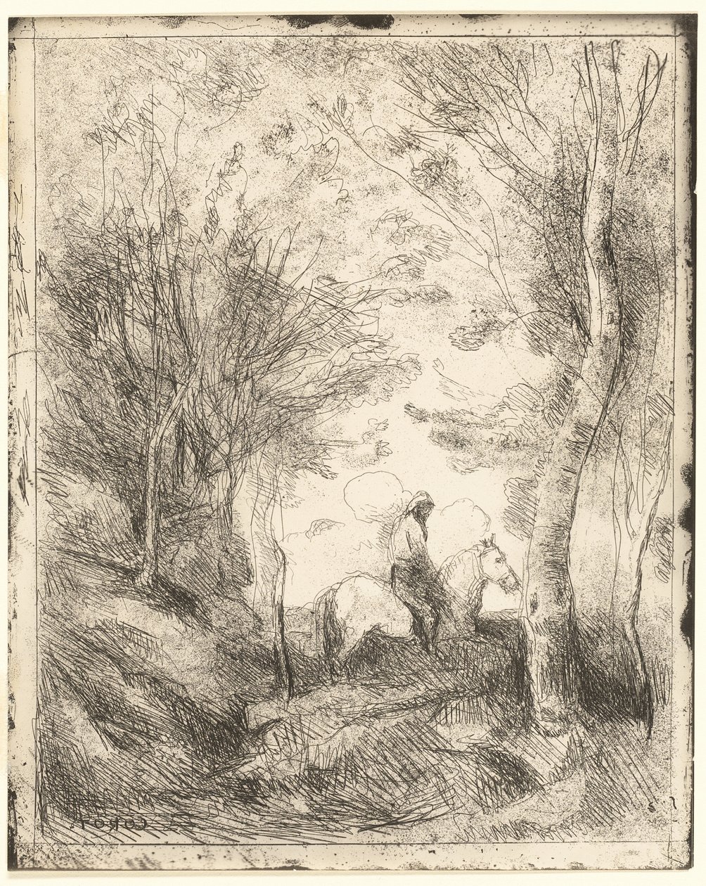 Le Cavalier dans les bois, grande plaque - Jean Baptiste Camille Corot