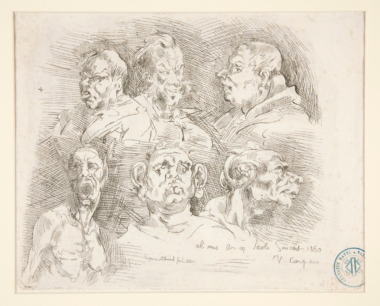 Croquis de têtes grotesques - Jean Baptiste Carpeaux