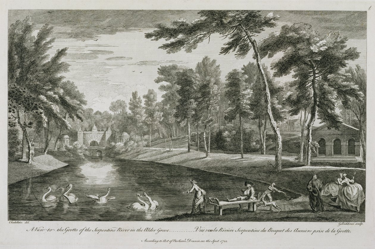 Vue sur la grotte de la rivière Serpentine dans le bosquet d