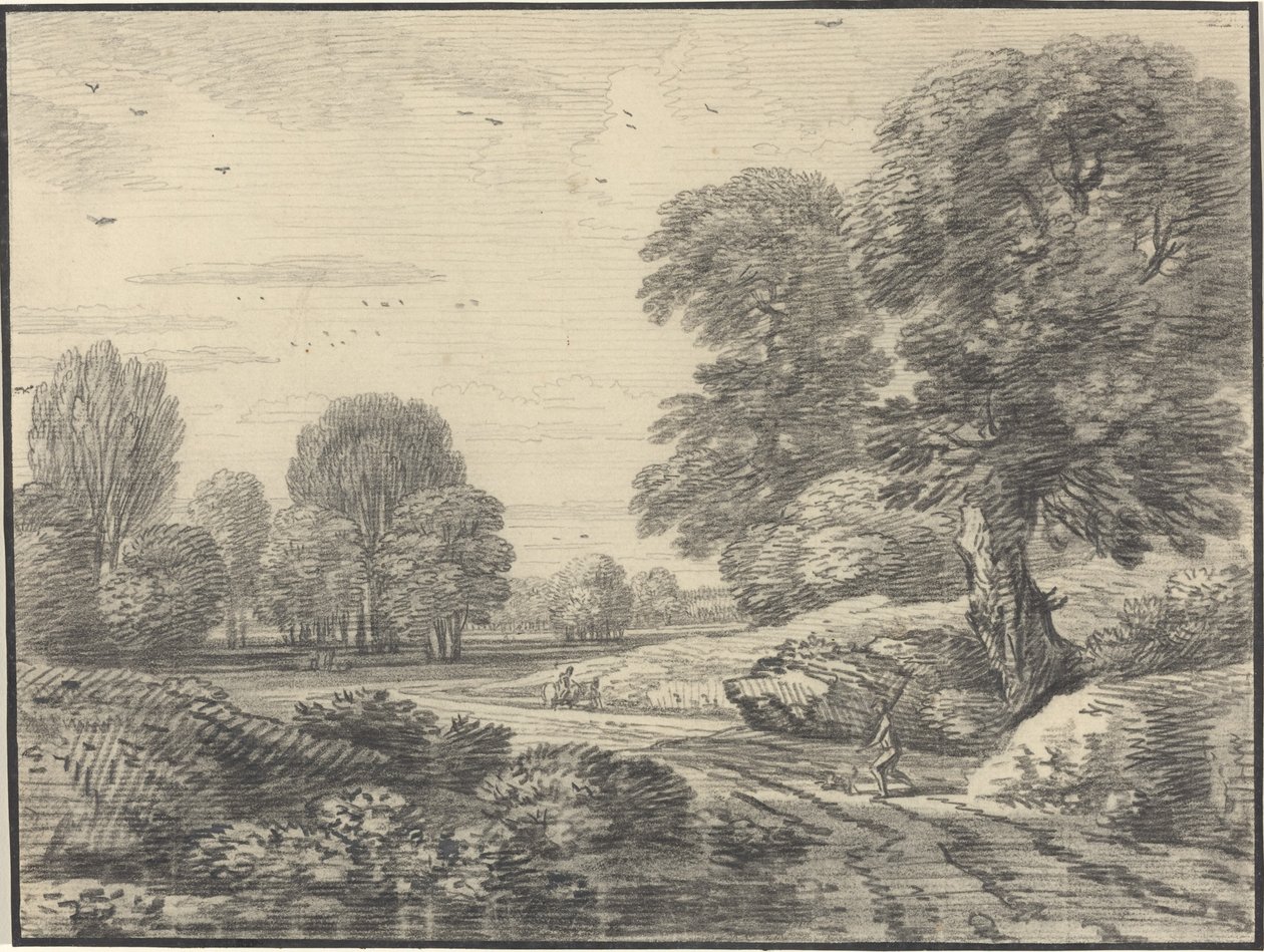 Voyageurs sur une route dans un paysage boisé - Jean Baptiste Claude Chatelain