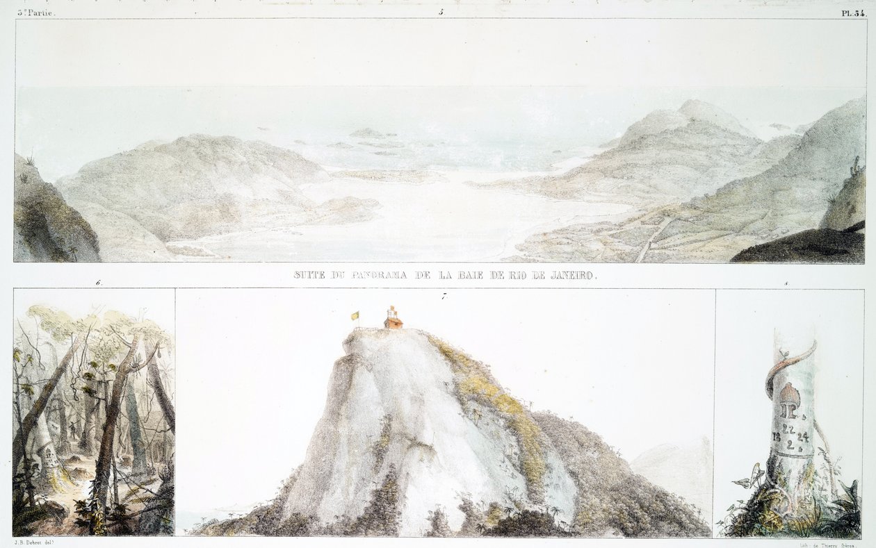 Panorama de la baie de Rio de Janeiro (lithographie coloriée à la main) - Jean Baptiste Debret