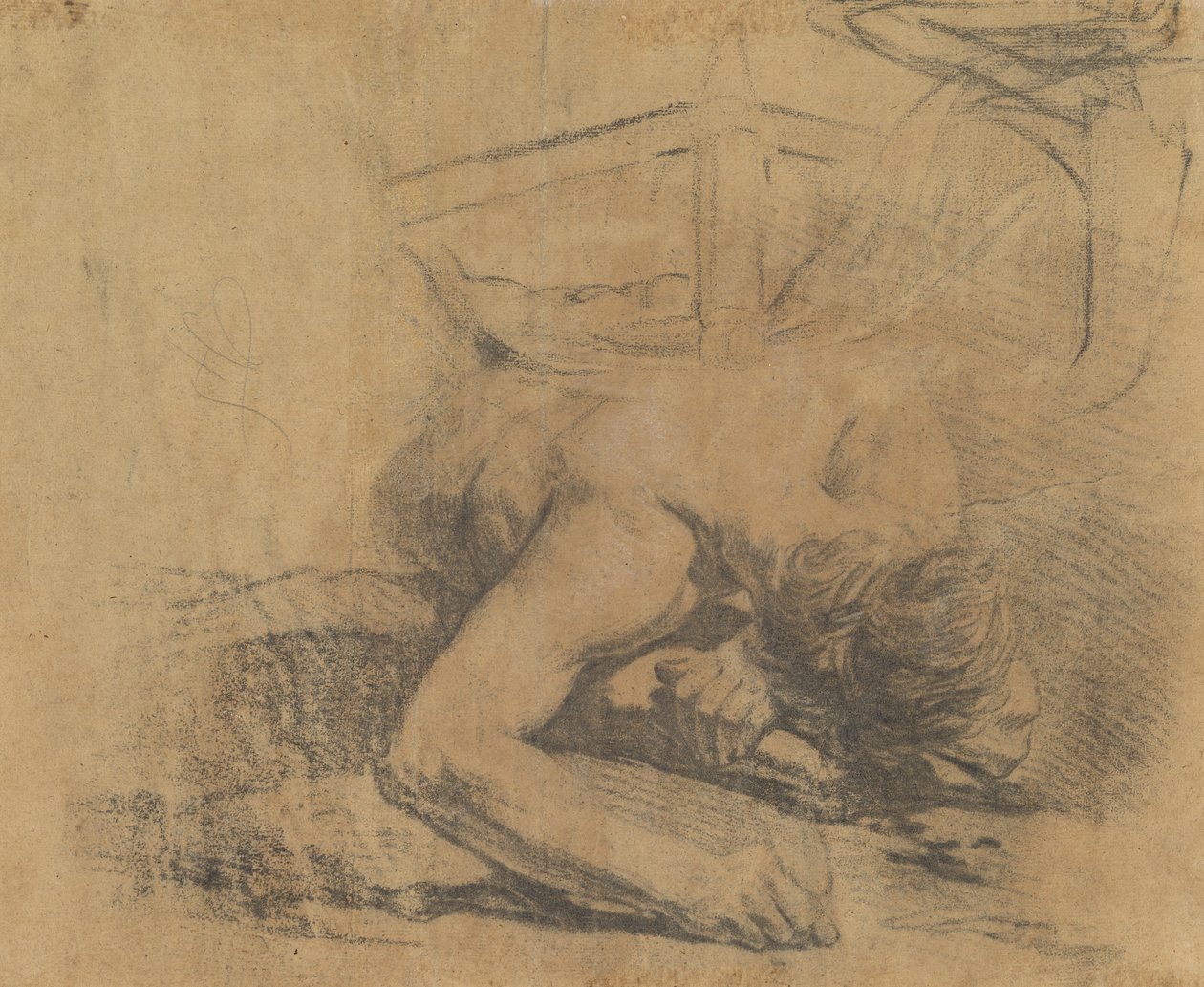 Homme allongé sur le sol et coin d