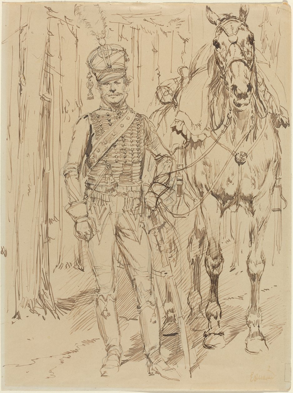 Un hussard français menant un cheval - Jean Baptiste Edouard Detaille