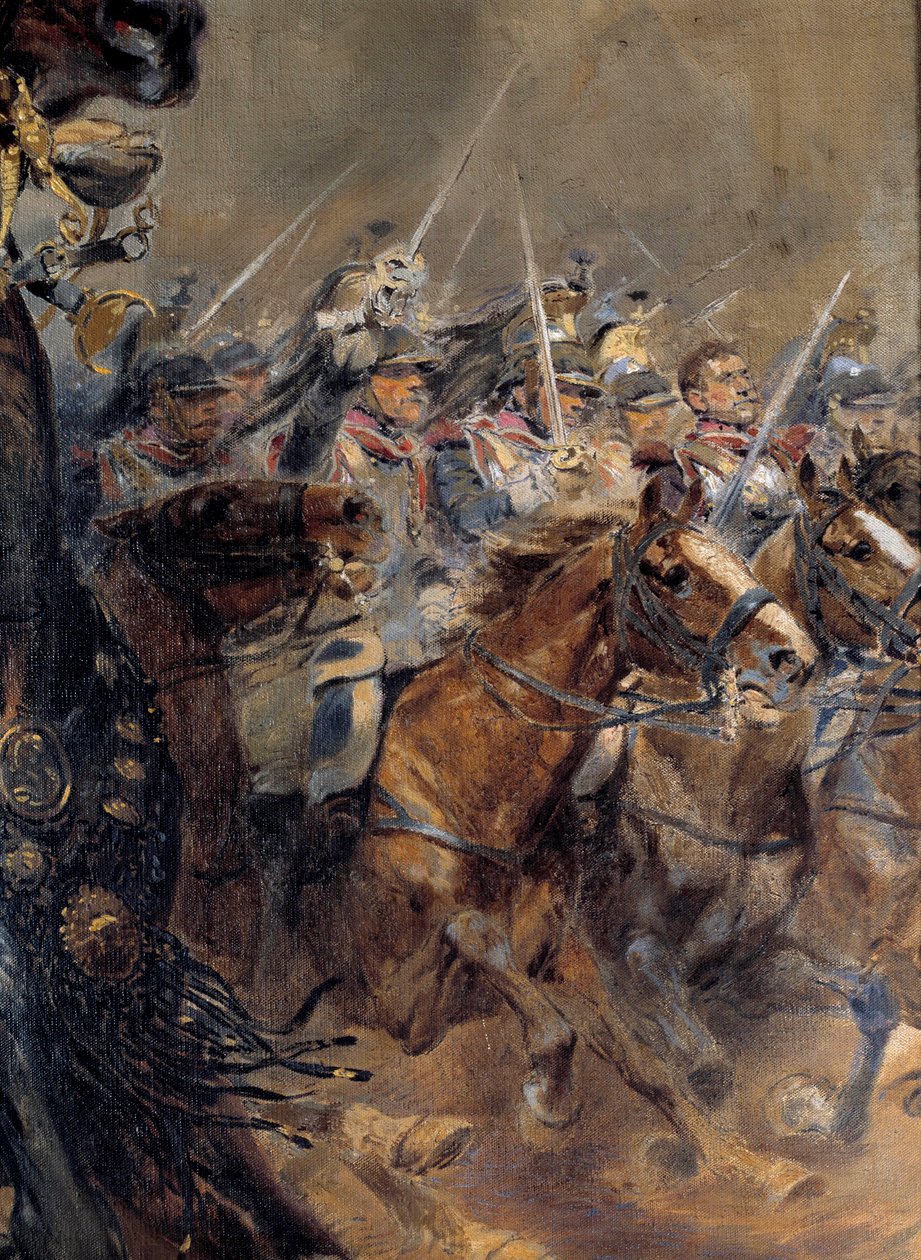 Guerres napoléoniennes : « La dernière charge du général Antoine Charles Comte de Lasalle (1775-1809), tué à Wagram le 6 juillet - Jean Baptiste Edouard Detaille