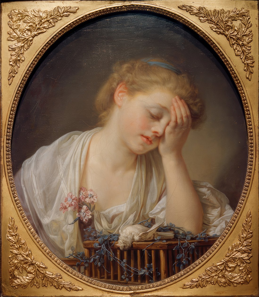 La jeune fille pleurant son oiseau mort - Jean Baptiste Greuze