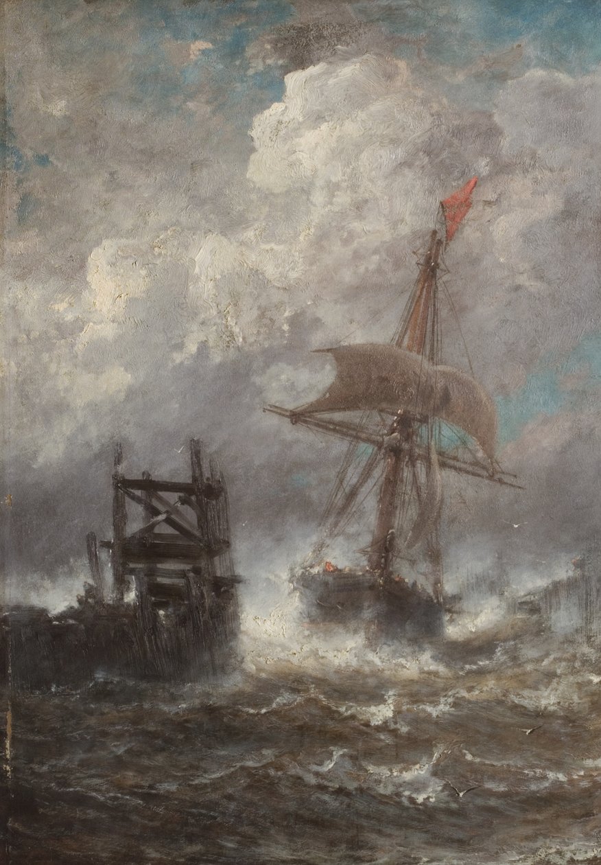Paysage marin avec navire, 1870 - Jean Baptiste Henri Durand Brager