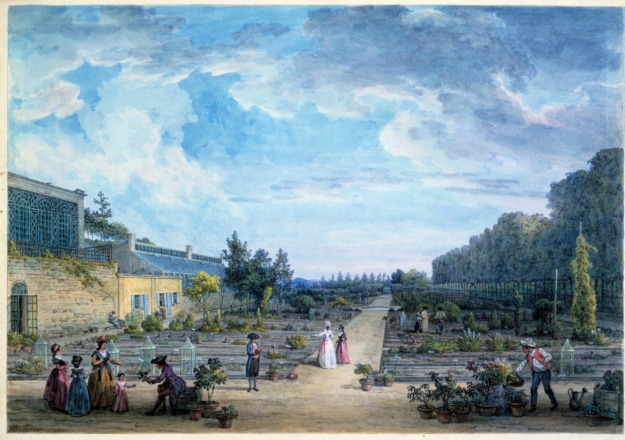 Vue du Jardin du Roi (actuel Jardin des Plantes). Lithographie de Jean Baptiste Hilaire (1753-1822) 1794 Paris, B.N. - Jean Baptiste Hilaire