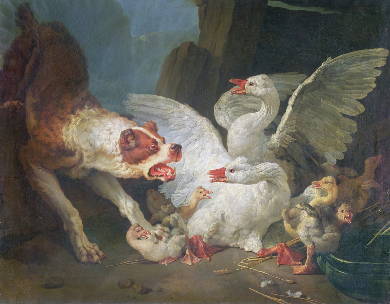 Un chien attaquant des oies, 1769 - Jean Baptiste Huet