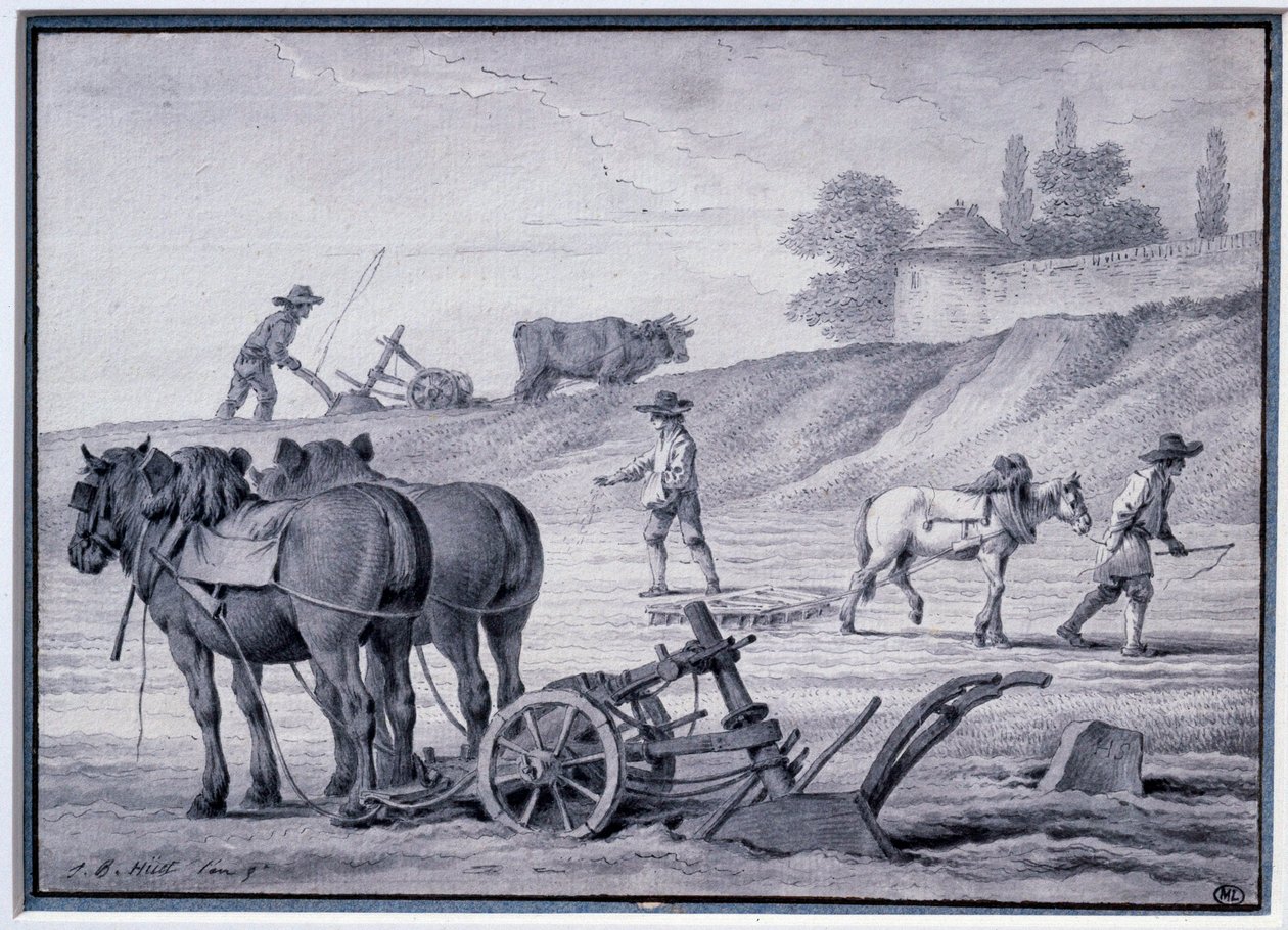 Agriculture : scène de labour. Dessin par Jean Baptiste Huet (1745-1811) 18ème siècle Paris, Musée du Louvre - Jean Baptiste Huet