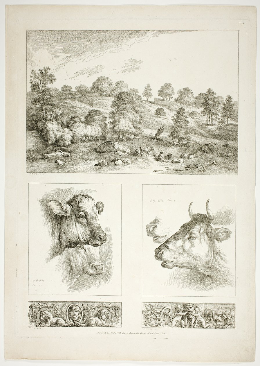 Planche quatre de 38 de Oeuvres de J. B. Huet - Jean Baptiste Huet