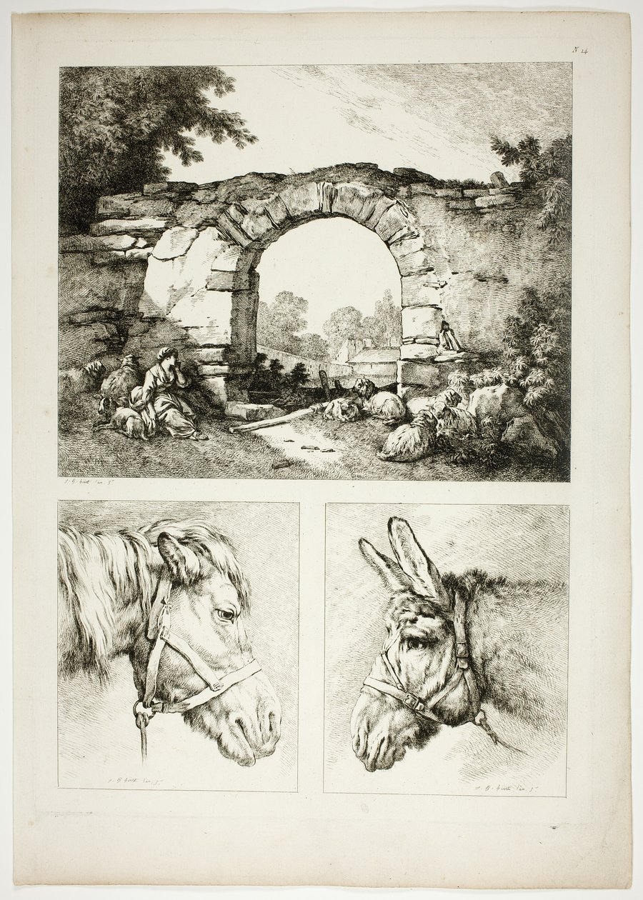 Planche Quatorze de 38 des Œuvres de J. B. Huet - Jean Baptiste Huet