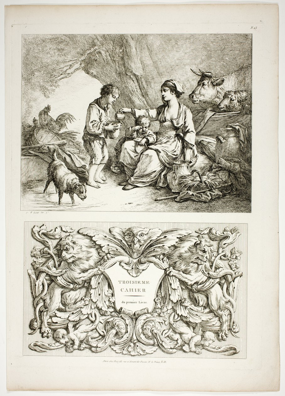 Planche Treize de 38 de Oeuvres de J. B. Huet - Jean Baptiste Huet