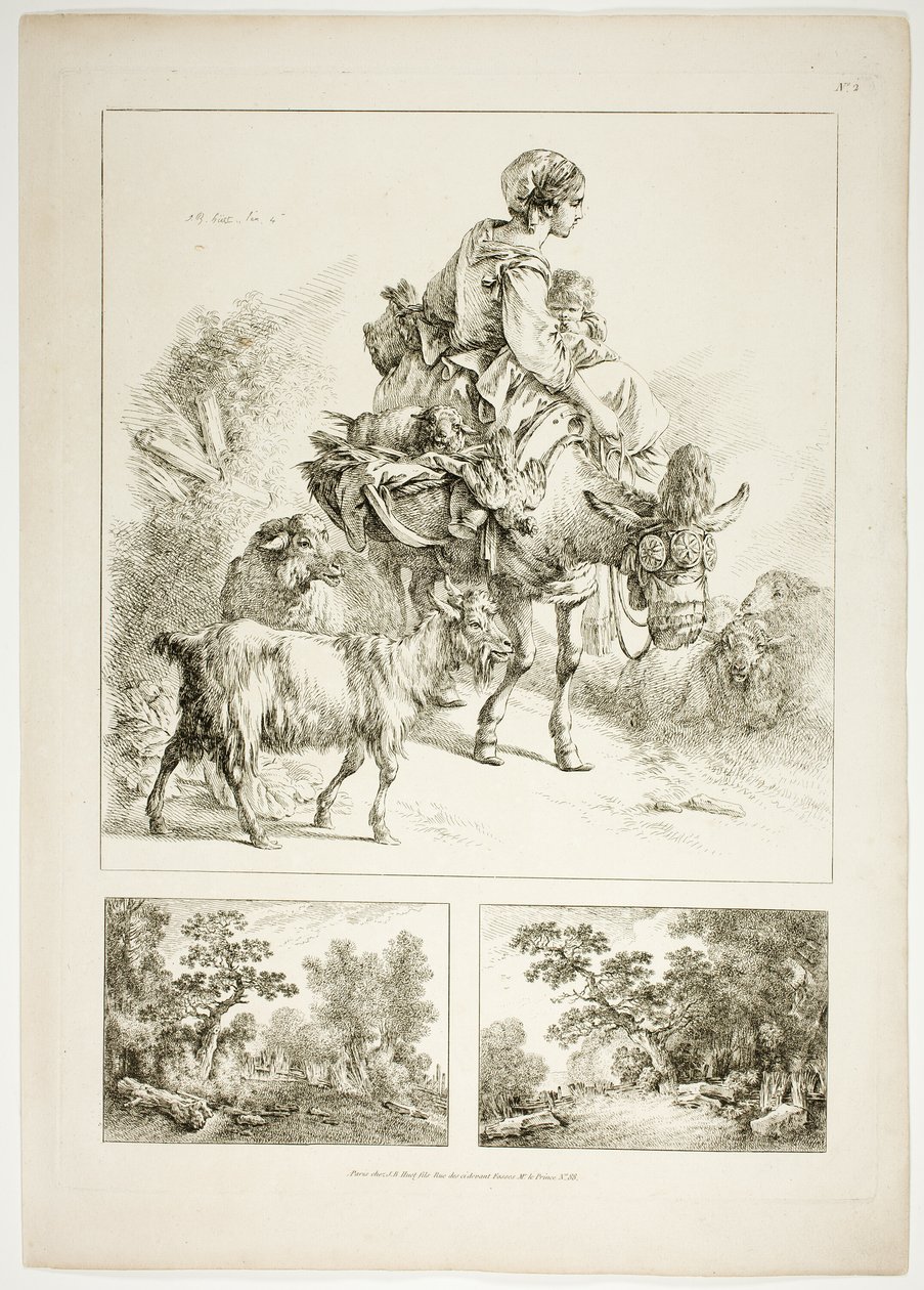Planche Deux de 38 de Oeuvres de J. B. Huet - Jean Baptiste Huet