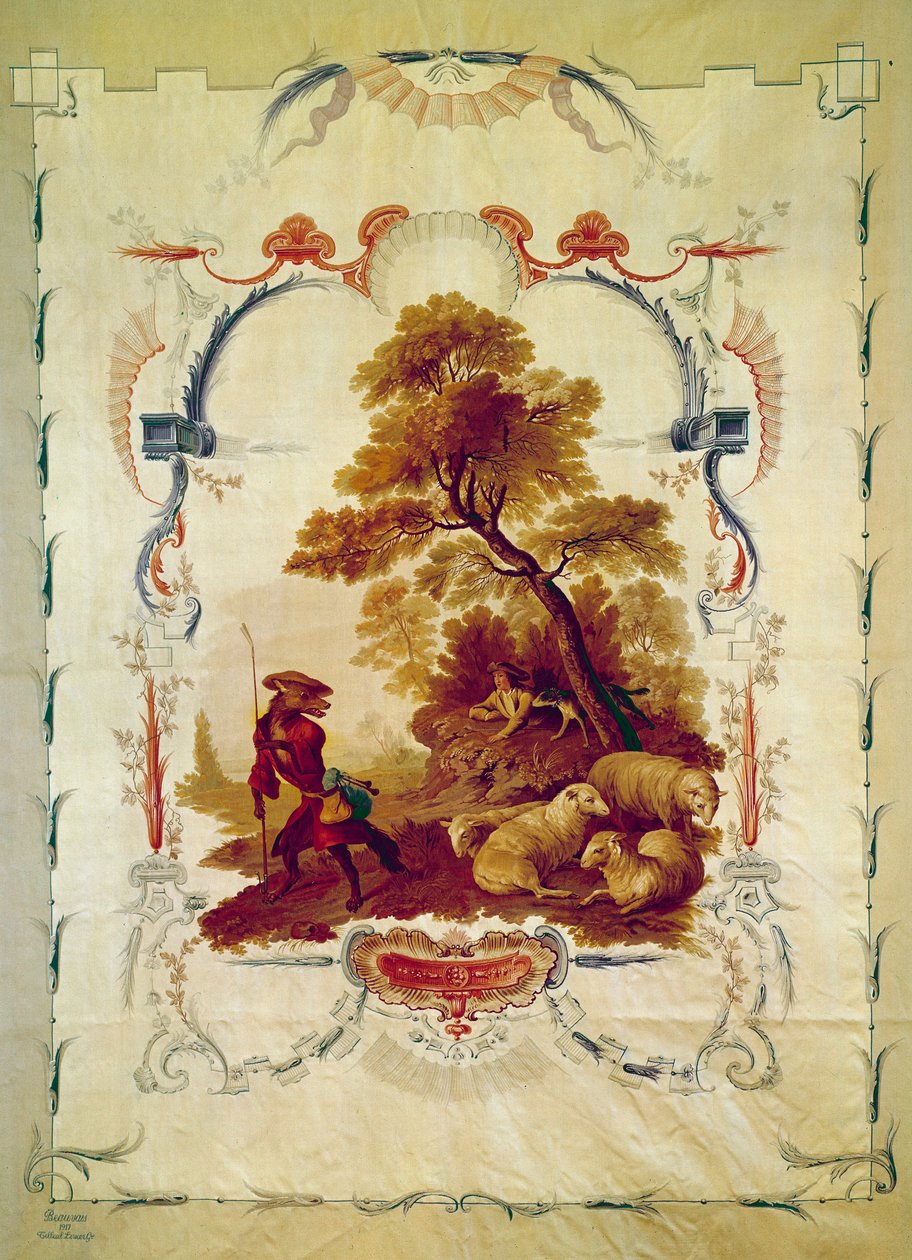 Le loup devenu berger Illustration pour la fable de Jean de La Fontaine - Jean Baptiste Huet