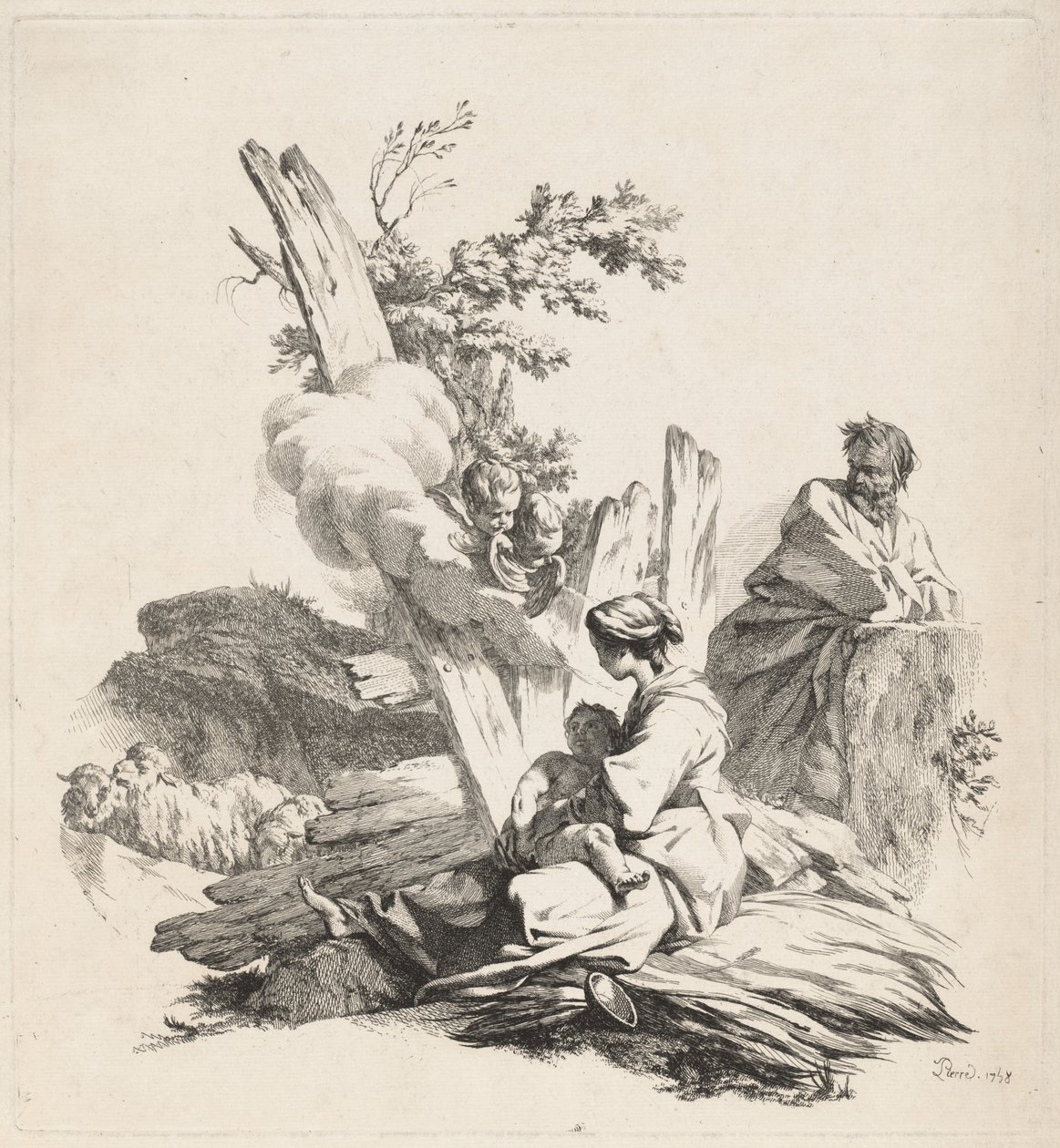 Repos pendant la fuite en Égypte - Jean Baptiste Marie Pierre