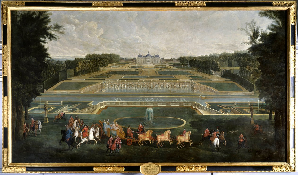 Marie Lescszinska, reine de France (1703-1768) dans les jardins du château de Vaux Le Vicomte. Peinture de Jean Baptiste Martin (1659-1735) 1728 - Jean Baptiste Martin