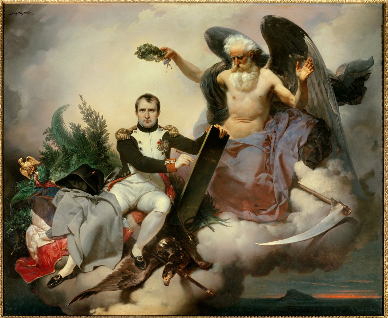 Napoléon Ier couronné par le Temps, écrit le Code civil. L
