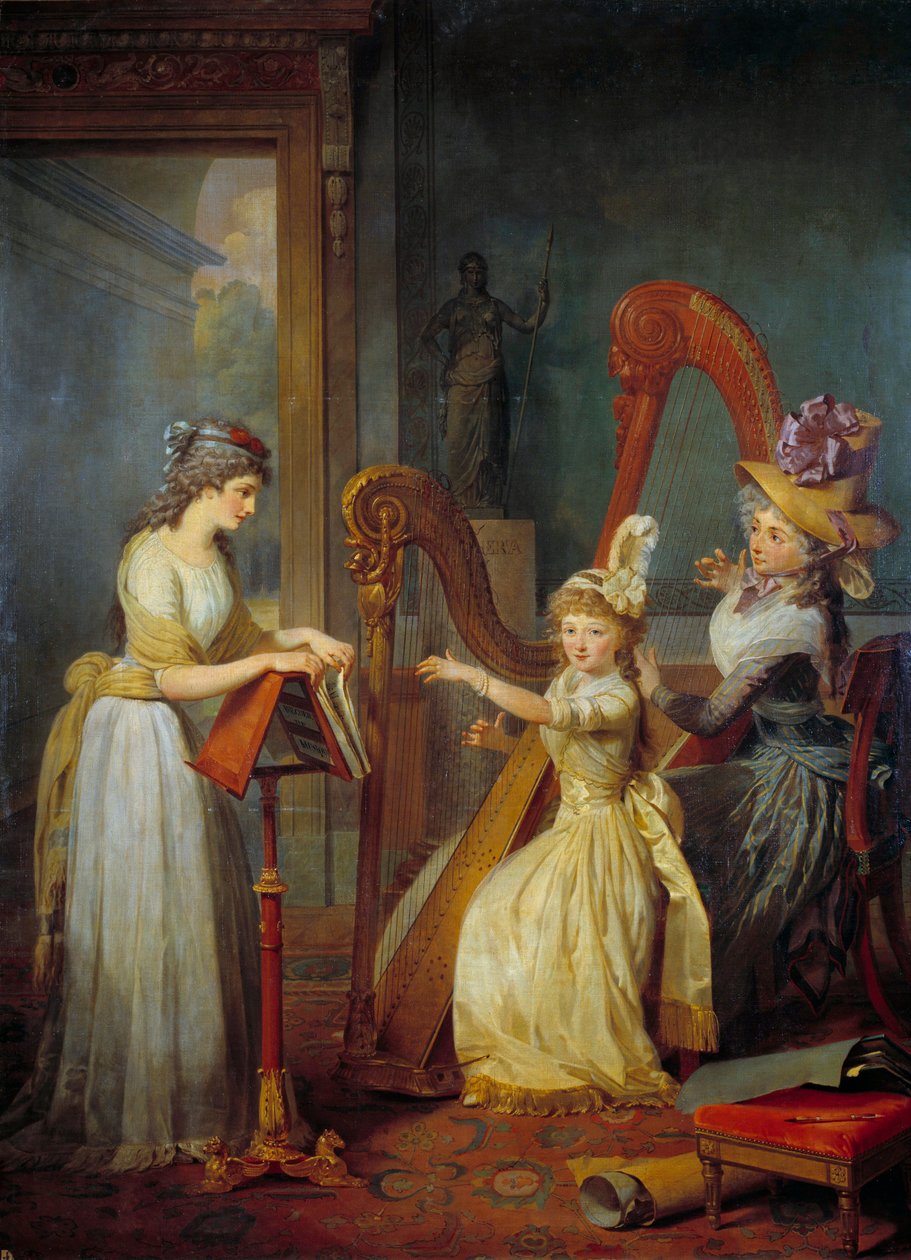 Stéphanie Félicité Ducrest de Saint-Aubin, Comtesse de Genlis, donnant une leçon de harpe aux enfants du Duc d