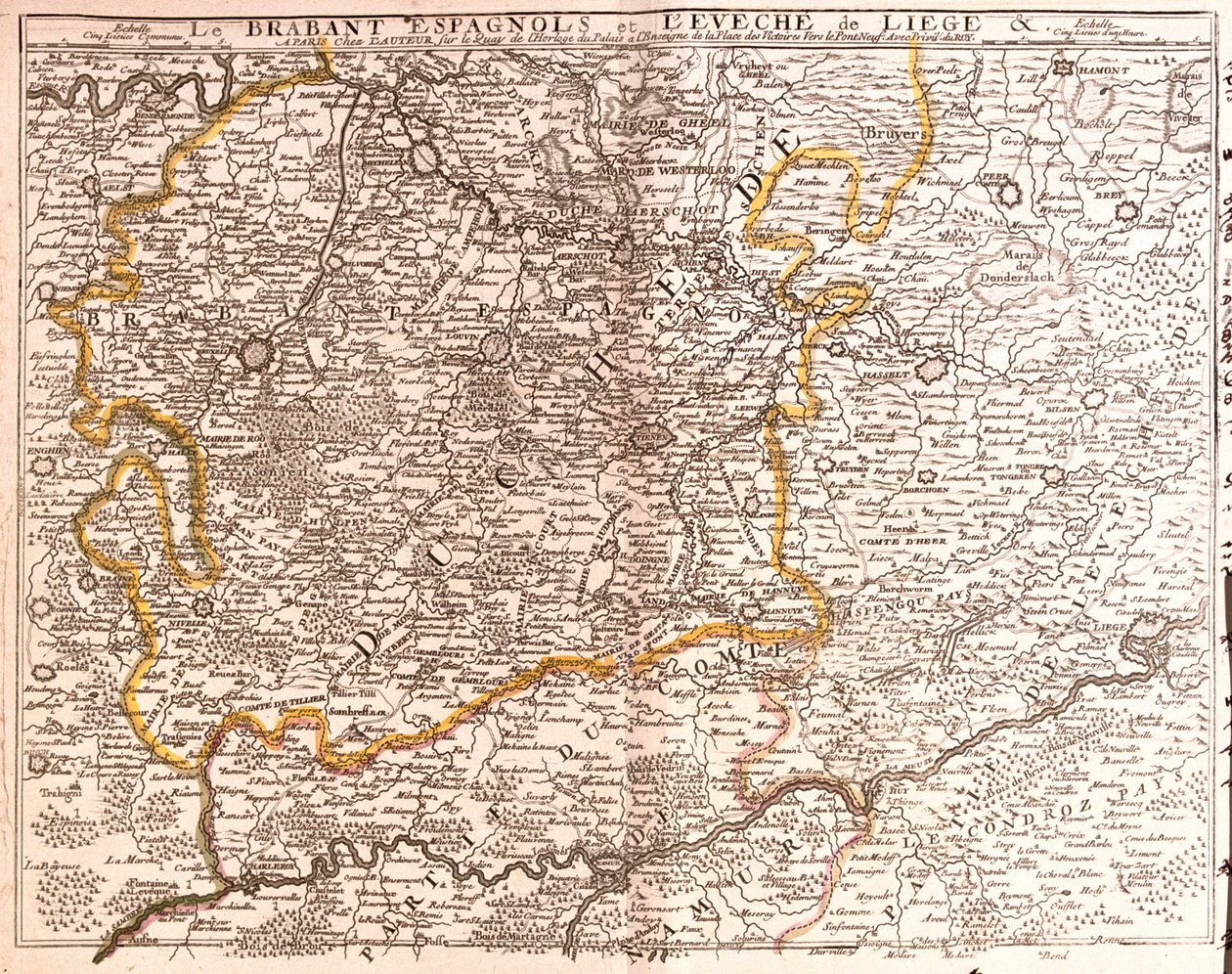 Carte du Brabant espagnol (Brabant flamand et wallon) et du diocèse de Liège (Belgique) - Jean Baptiste Nolin