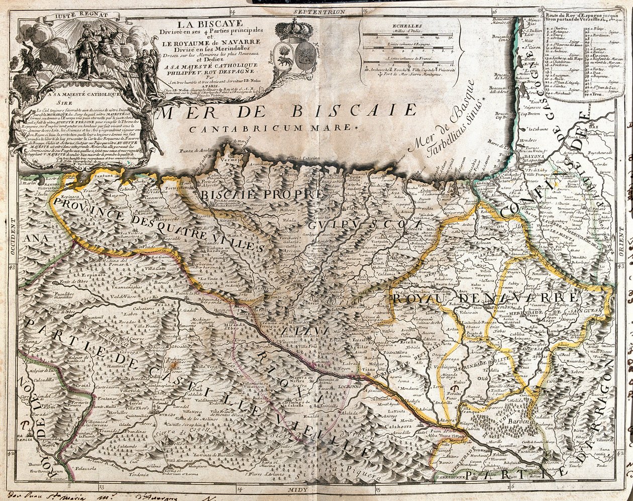 Carte de la province de Biscaye (Espagne) et du royaume de Navarre (France) - Jean Baptiste Nolin