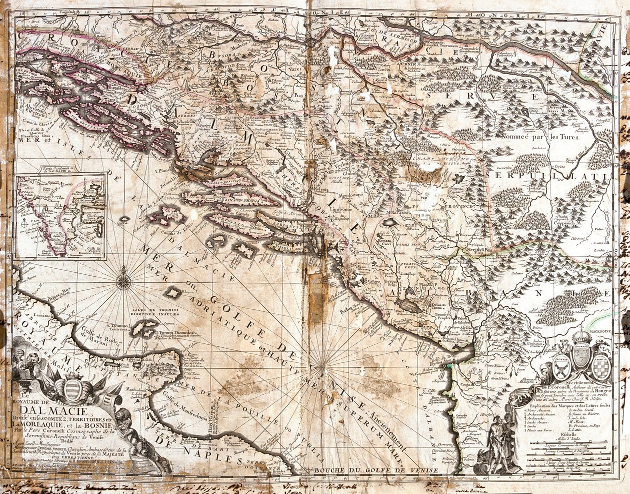 Carte du Royaume de Dalmatie (actuelle Croatie et Monténégro), sur la côte du golfe de Venise (mer Adriatique) - Jean Baptiste Nolin