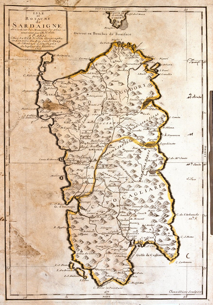 Carte du Royaume de Sardaigne (Italie) (gravure) - Jean Baptiste Nolin