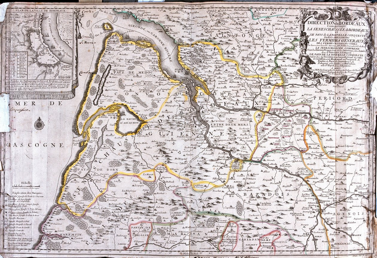 Carte de la région autour de Bordeaux (France) - Jean Baptiste Nolin