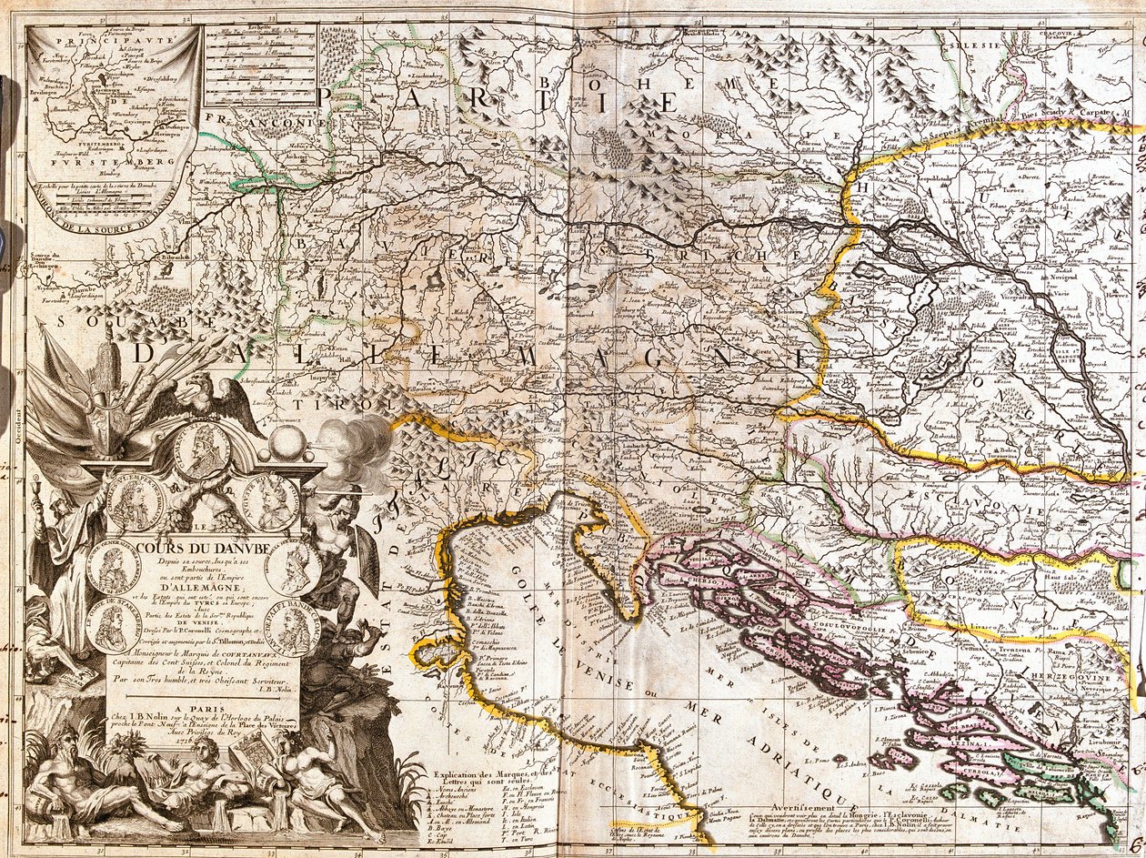 Carte du cours du Danube en Allemagne - Jean Baptiste Nolin