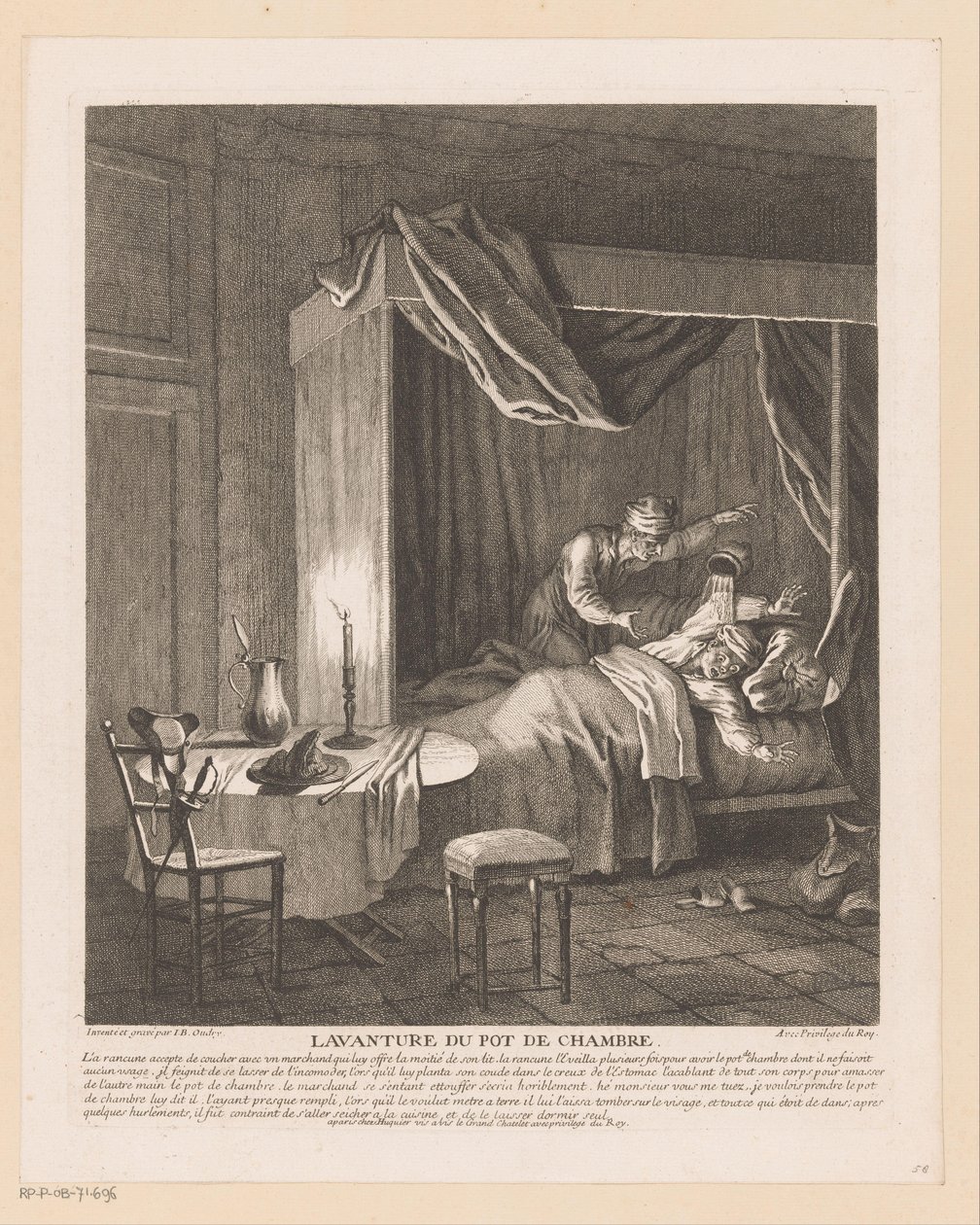 Homme réveillé par un pot de chambre vidé sur lui - Jean Baptiste Oudry