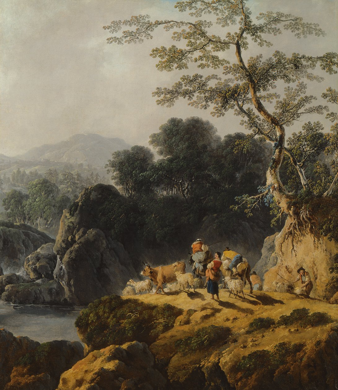 Paysage de vallée fluviale avec bergers et voyageurs - Jean Baptiste Pillement