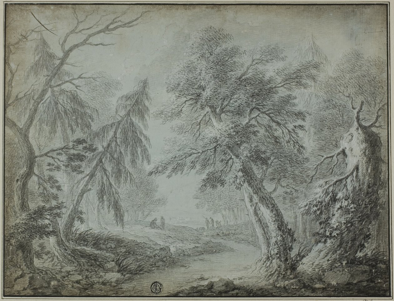 Forêt avec ruisseau et figures - Jean Baptiste Pillement