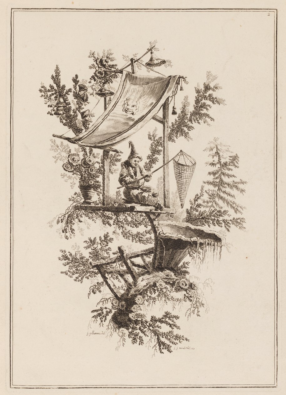 Planche 2, "Suite de douze Pêcheurs et Chasseurs" - Jean Baptiste Pillement