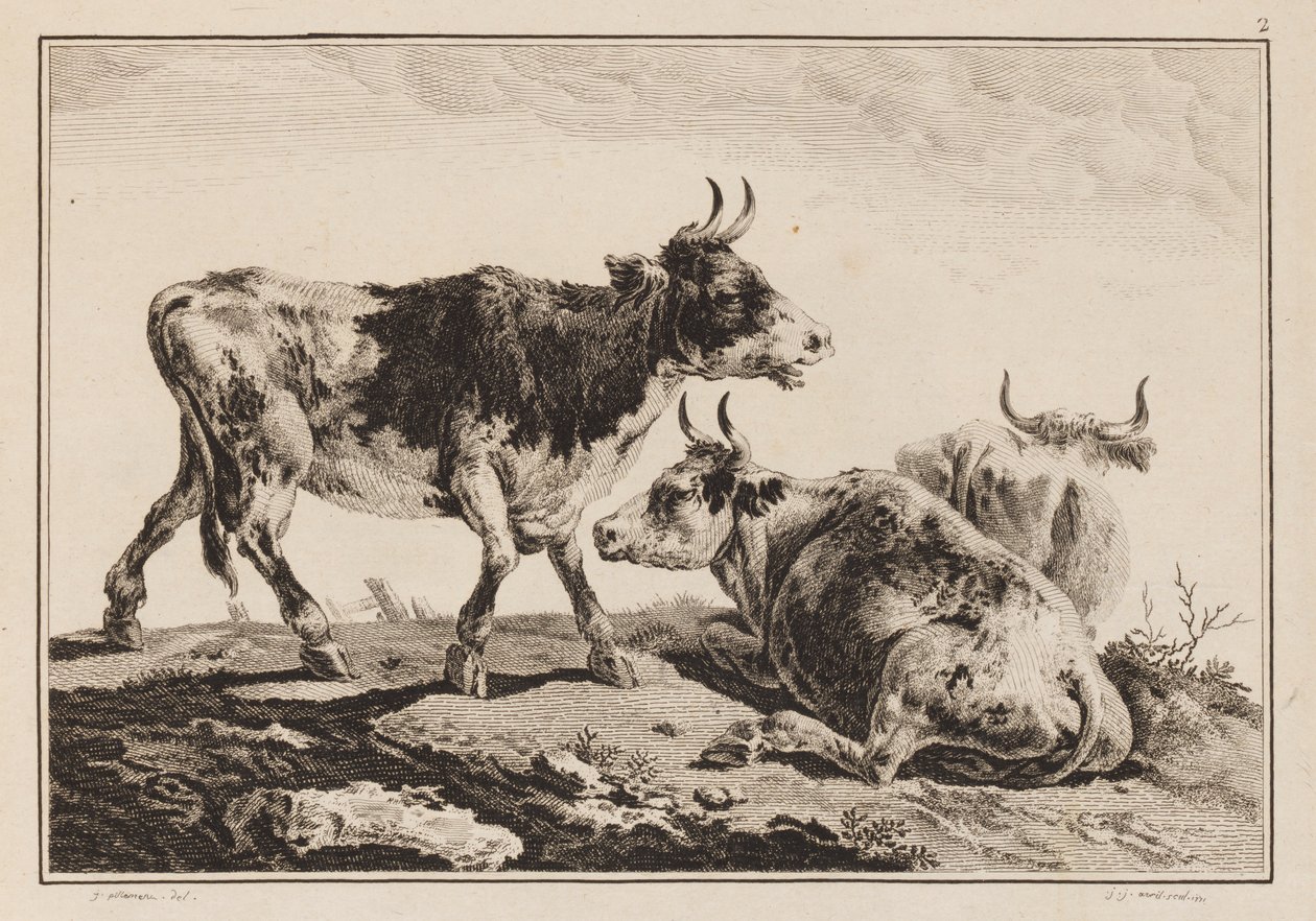 Planche 2, de "Cahier de Six Feuilles de Boeufs et Vaches" - Jean Baptiste Pillement