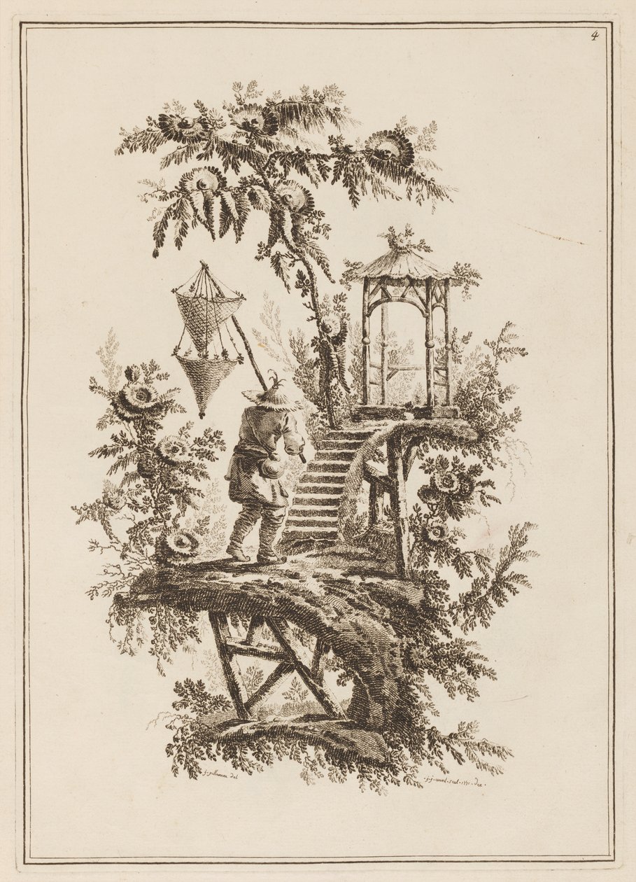 Planche 4, "Suite de douze Pêcheurs et Chasseurs" - Jean Baptiste Pillement