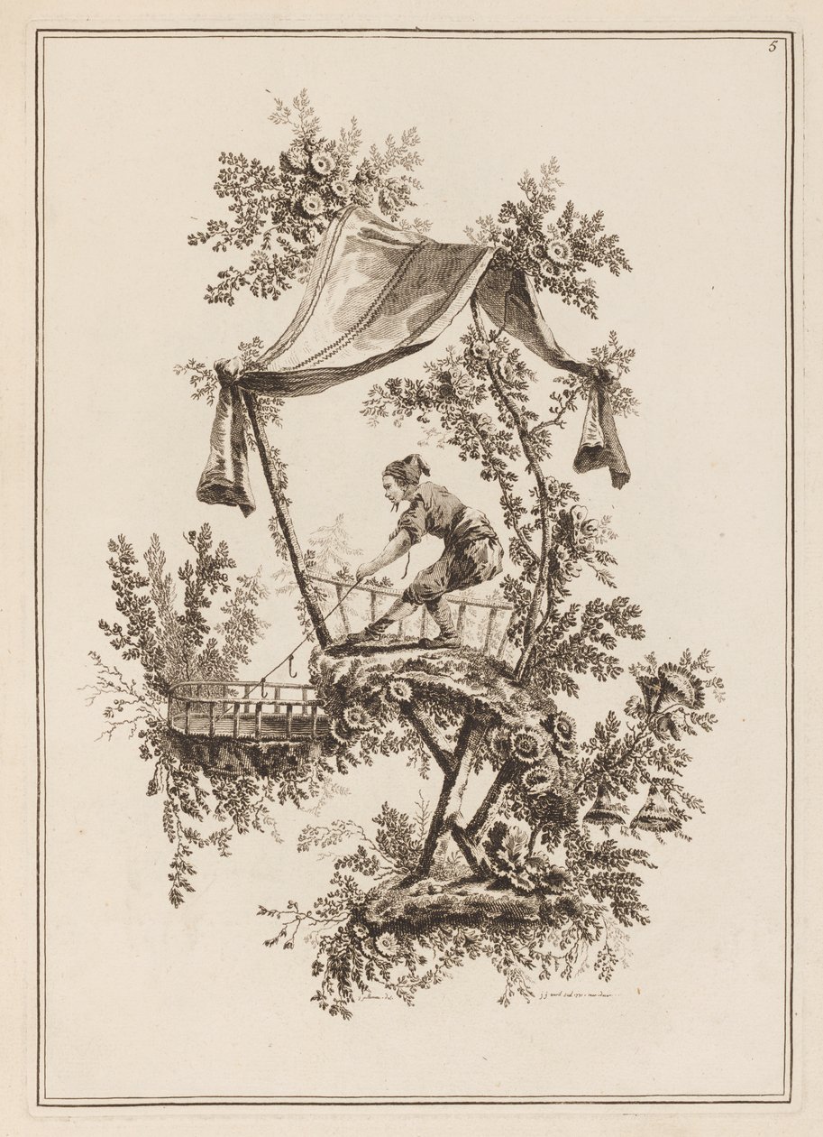 Plaque 5, « Suite de douze pêcheurs et chasseurs » - Jean Baptiste Pillement