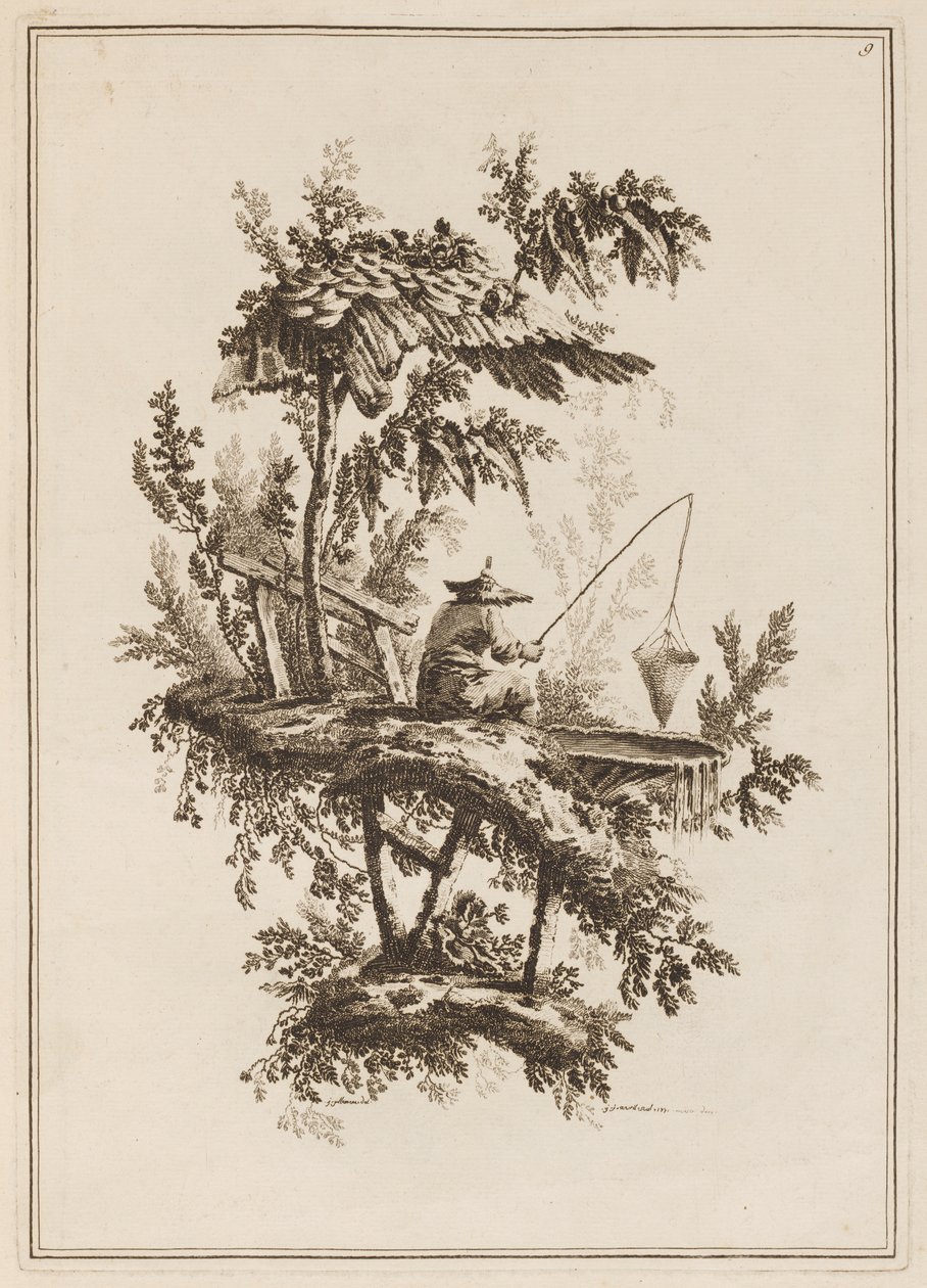 Planche 9, "Suite de douze pêcheurs et chasseurs" - Jean Baptiste Pillement